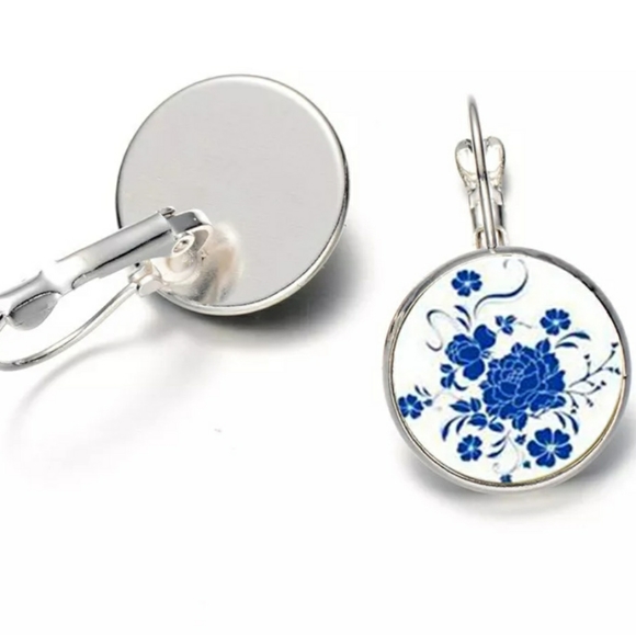 Floral Leverback Glass Cabochon Earrings - Picture 4 of 4